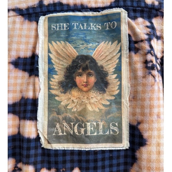 One-of-One Angel Patch Bleached Flannel ShirtShe Talks to Angels S/P